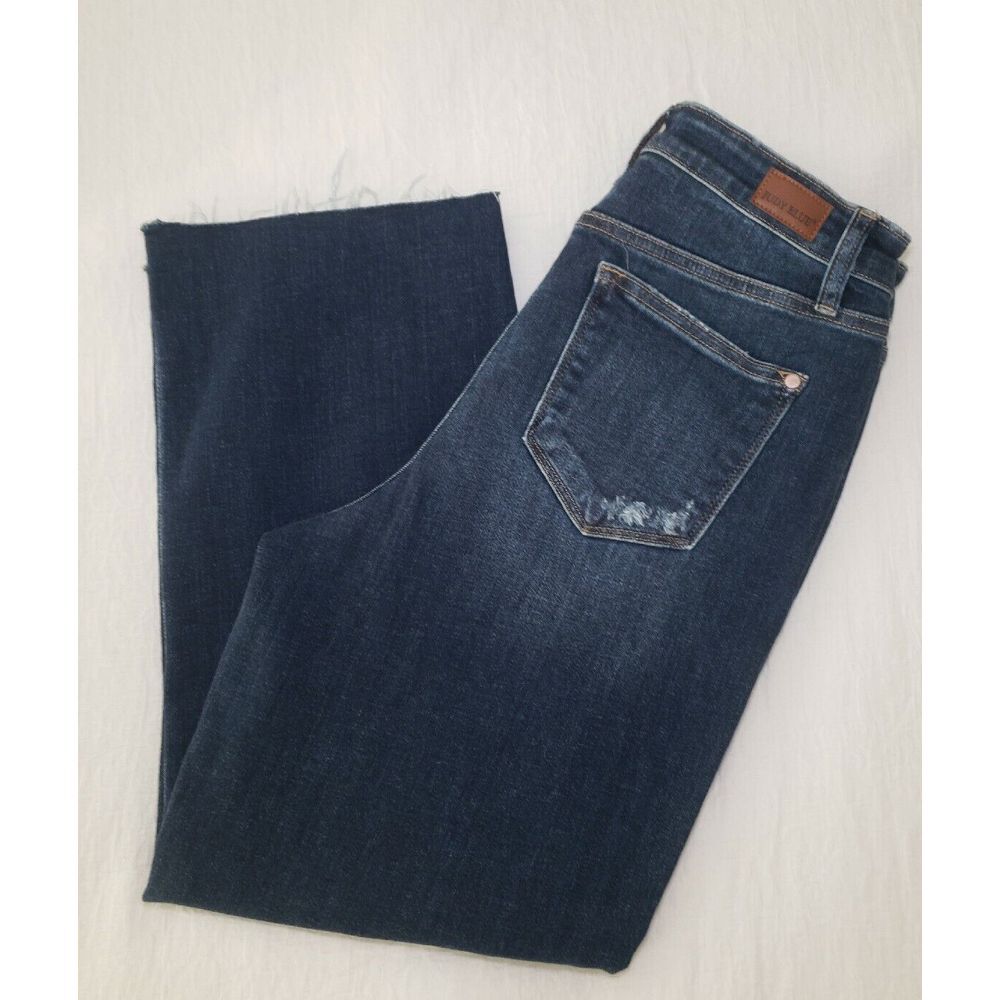 Judy Blue Jeans Womens 9/29 Blue Distressed Wide Leg High Rise Crop Raw Fringed